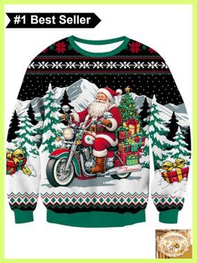 Ugly Christmas Sweatshirt Funny Santa Pullover Crew Neck Long Sleeve